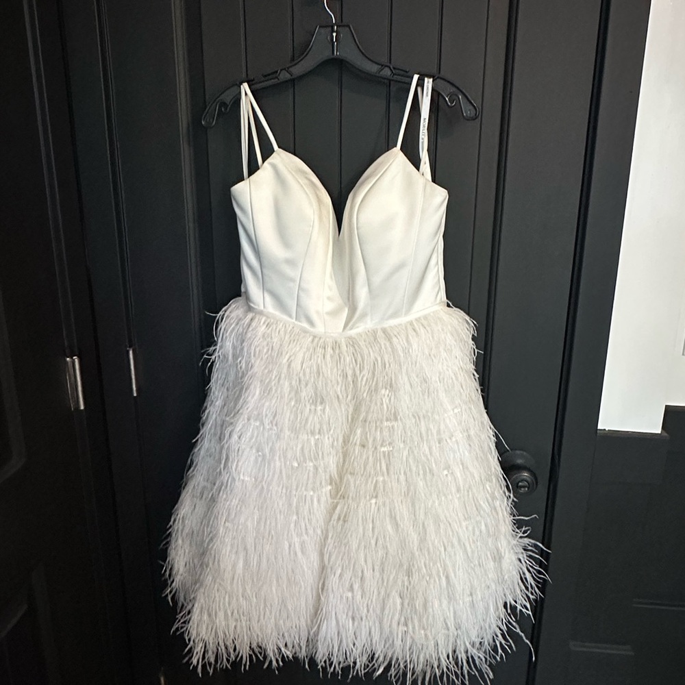 Designer White Feathered Cocktail Dress